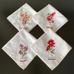 Vintage Set (4) Bahamas Embroidered Flowers Napkins